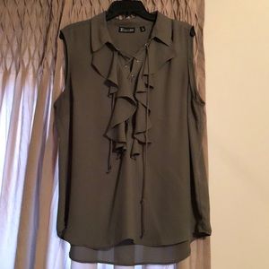 Olive green ruffle tank.